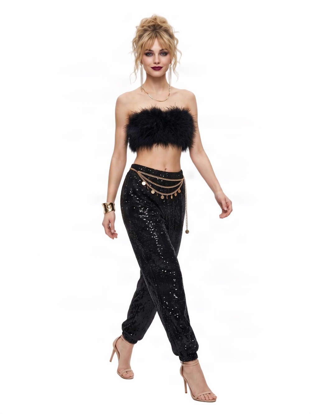 SERRA Black Sequin Jogger Style Dress Pants Elastic waist and cuffs Fully Lined